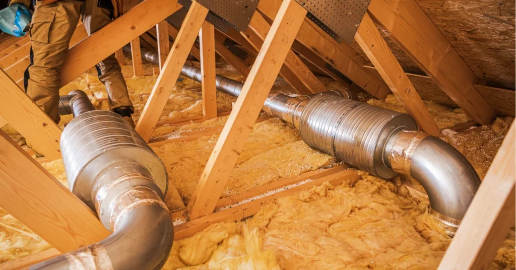 Sheet metal air duct system installation in residential home showing durable HVAC ductwork construction