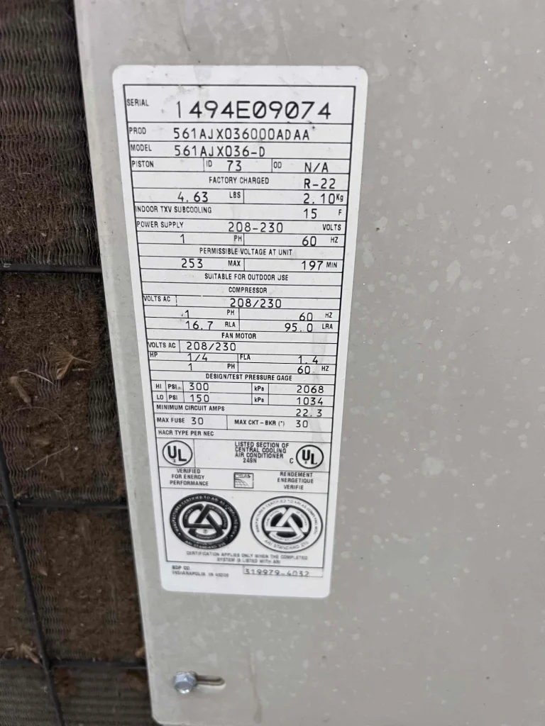 Air Conditioning System Nameplate