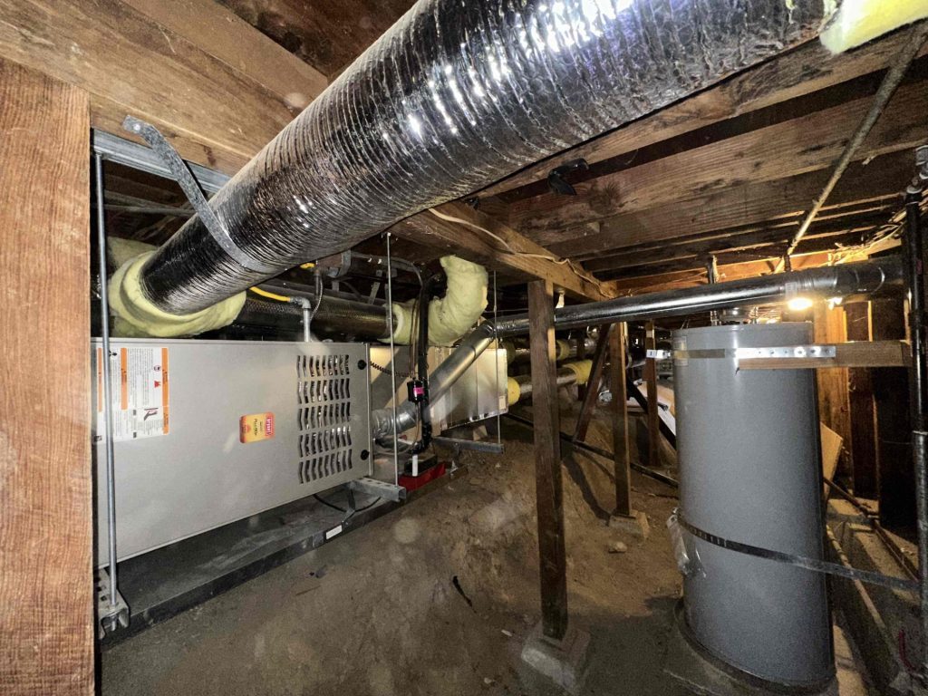 Crawl Space with HVAC Hard Metal Ducts Installation