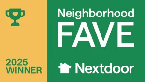 Nextdoor Neighborhood Fave Award graphic with a trophy icon.