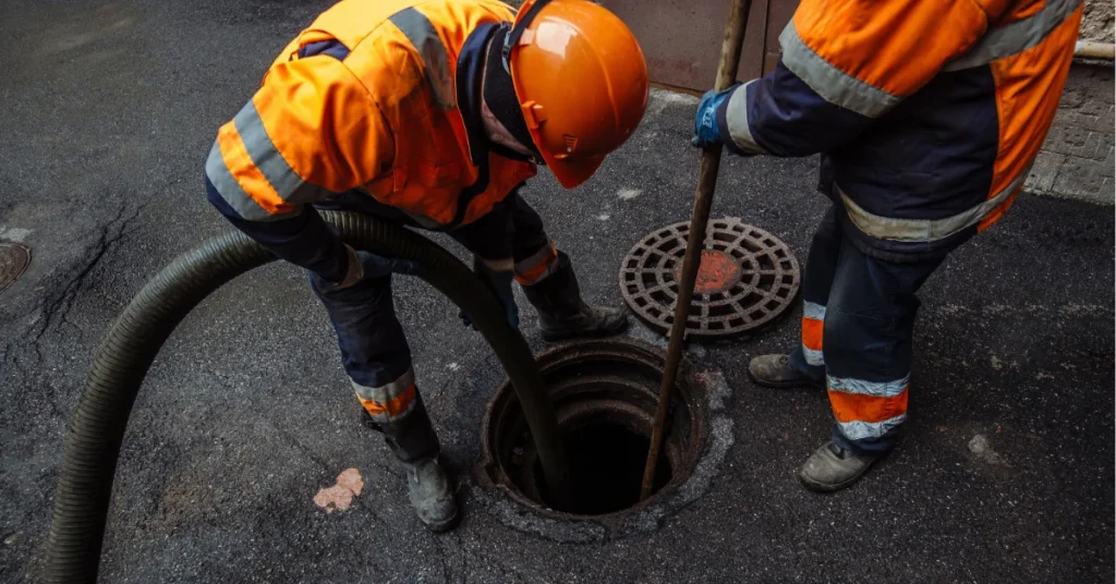Professional plumbers repairing sewer line showing how much does it cost to repair underground sewage system