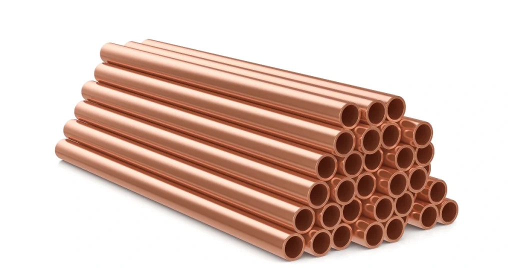 Stack of copper pipes used for professional repiping