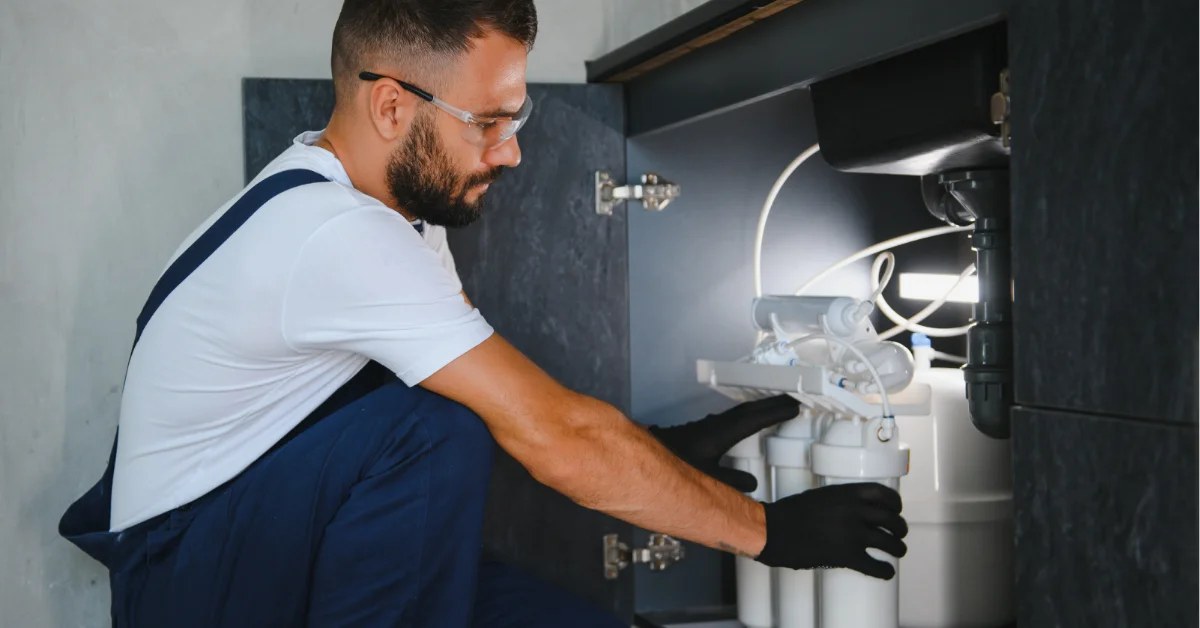 Professional plumber performing reverse osmosis maintenance demonstrating expert RO service vs DIY approach