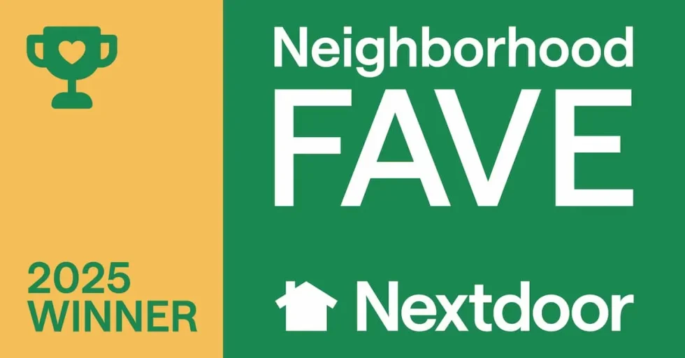 Nextdoor Neighborhood Fave Award graphic with a trophy icon.