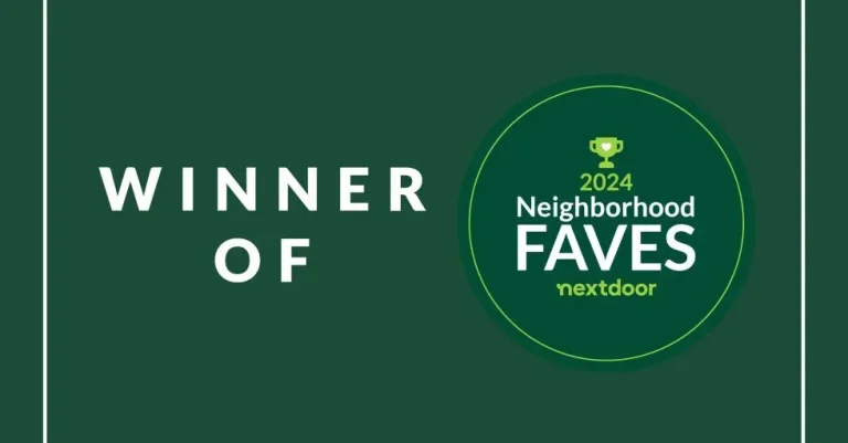 Green graphic with text "Winner of 2024 Neighborhood Faves" from Nextdoor.